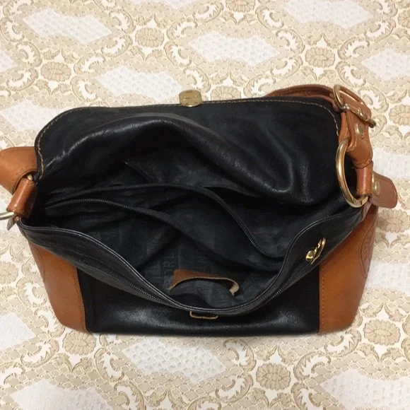 MARINO ORLANDI Genuine Leather Black/Brown ColorBlock Shoulder Bag Made in Italy - Picture 2 of 16
